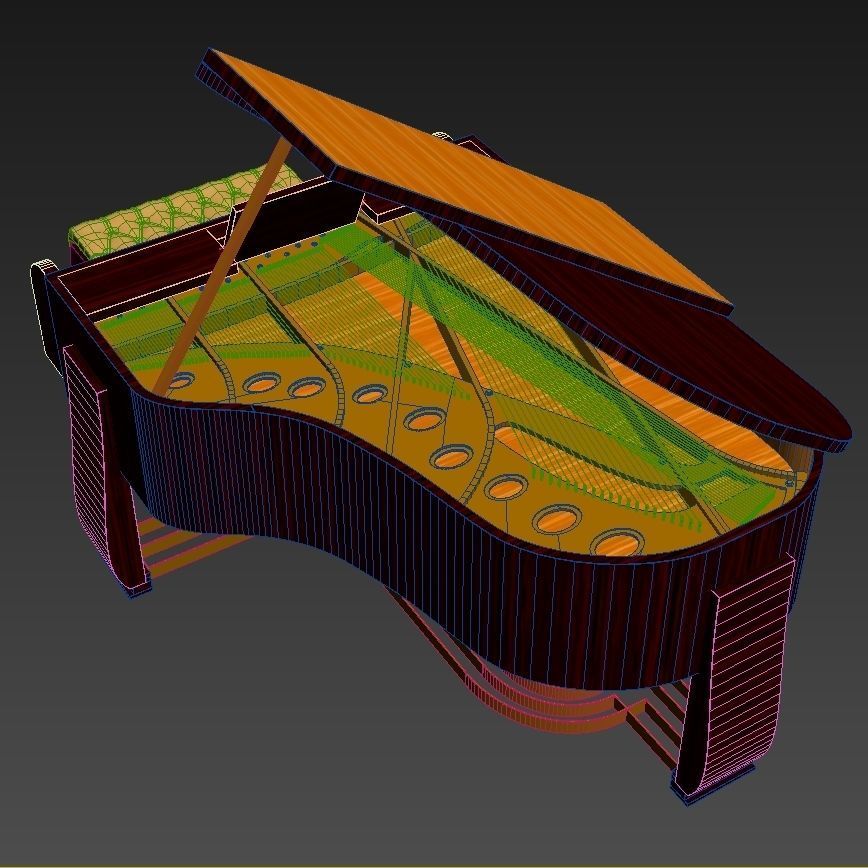 Rare Steinway   Sons Art Deco style grand piano with bench 3D model_17