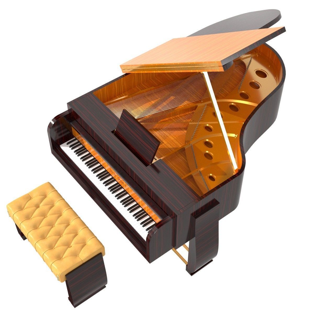 Rare Steinway   Sons Art Deco style grand piano with bench 3D model_2