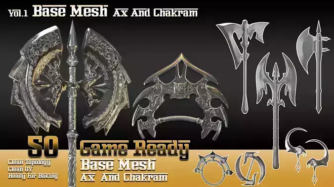50 Base Mesh-vol1-Ax and Chakram --Game Ready --