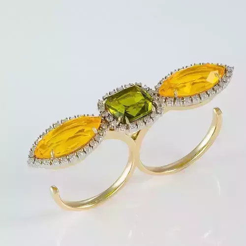 Two-sided colorful ring with natural stones
