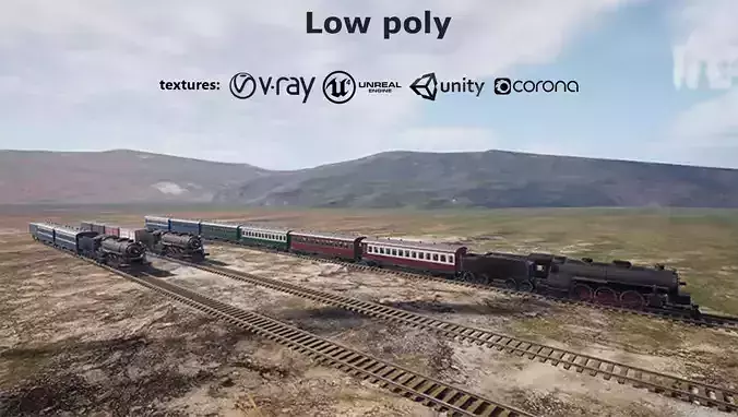 locomotive  animation passenger car with interior Low-poly 3D model