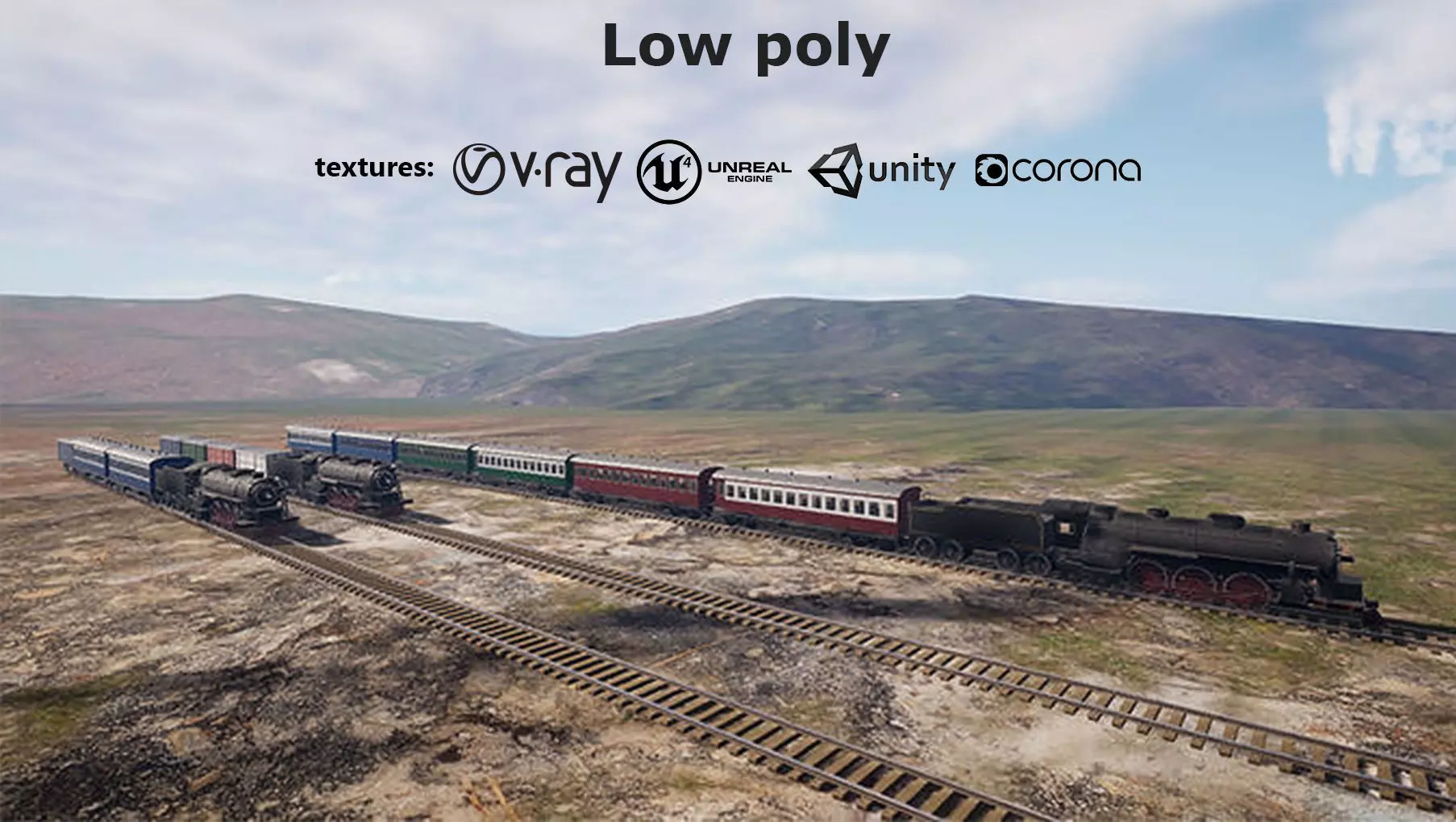 locomotive animation passenger car with interior Low-poly 3D model_0