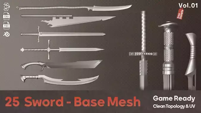twenty-five Sword Base Mesh - First Vol Low-poly 3D model twenty-five Sword Base Mesh - First Vol Low-poly 3D model