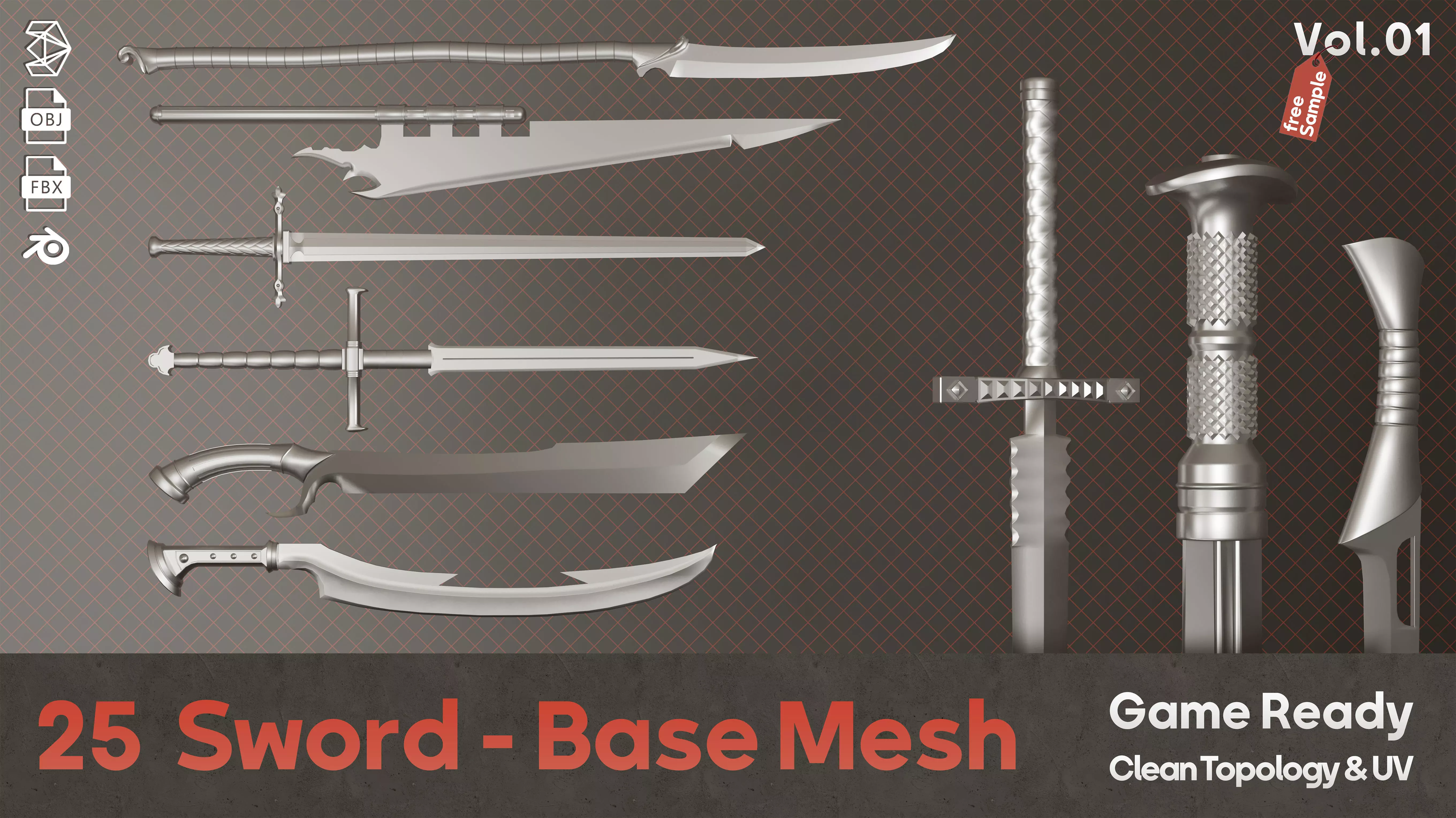 twenty-five Sword Base Mesh - First Vol Low-poly 3D model_0