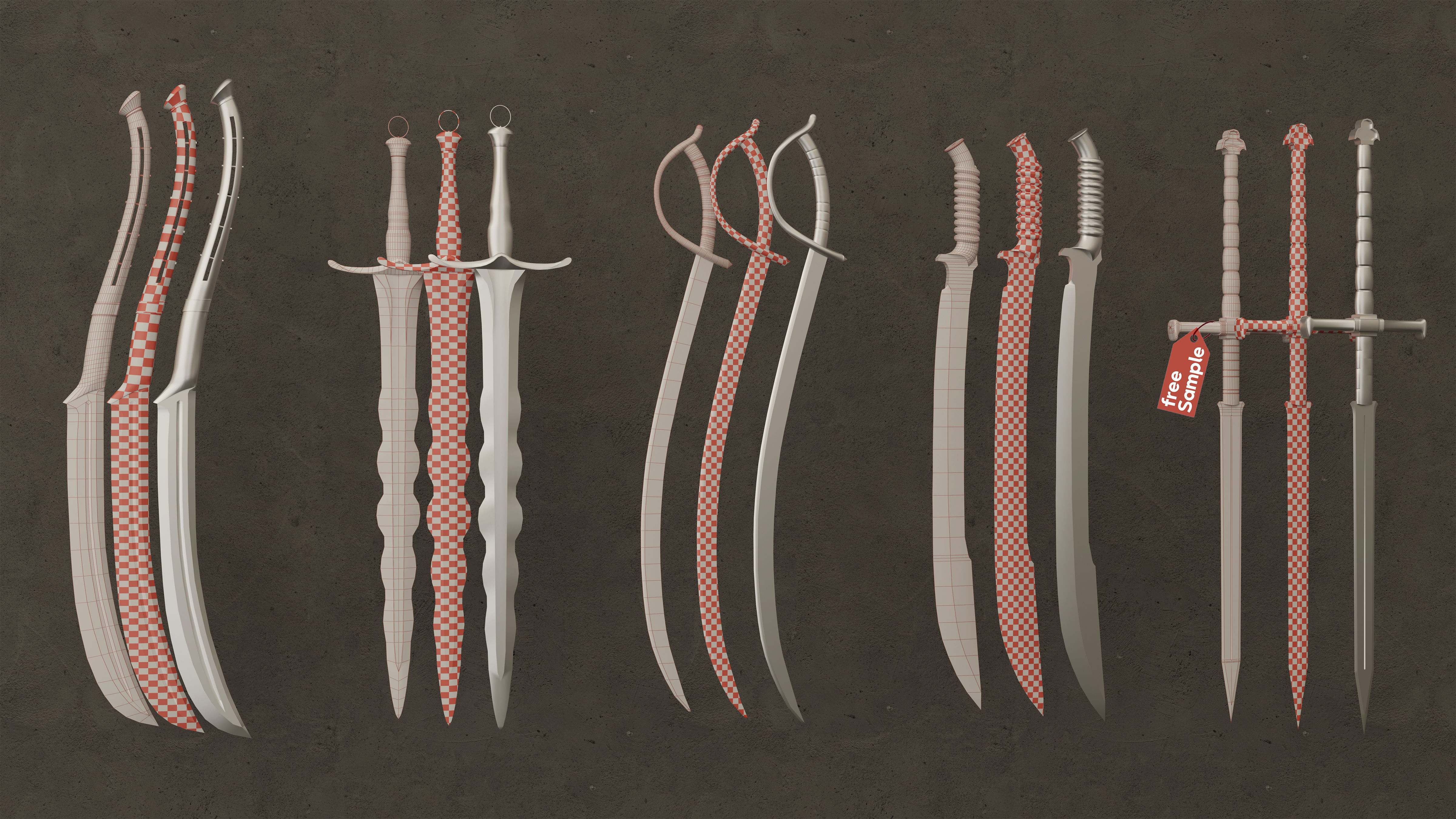 twenty-five Sword Base Mesh - First Vol Low-poly 3D model_2