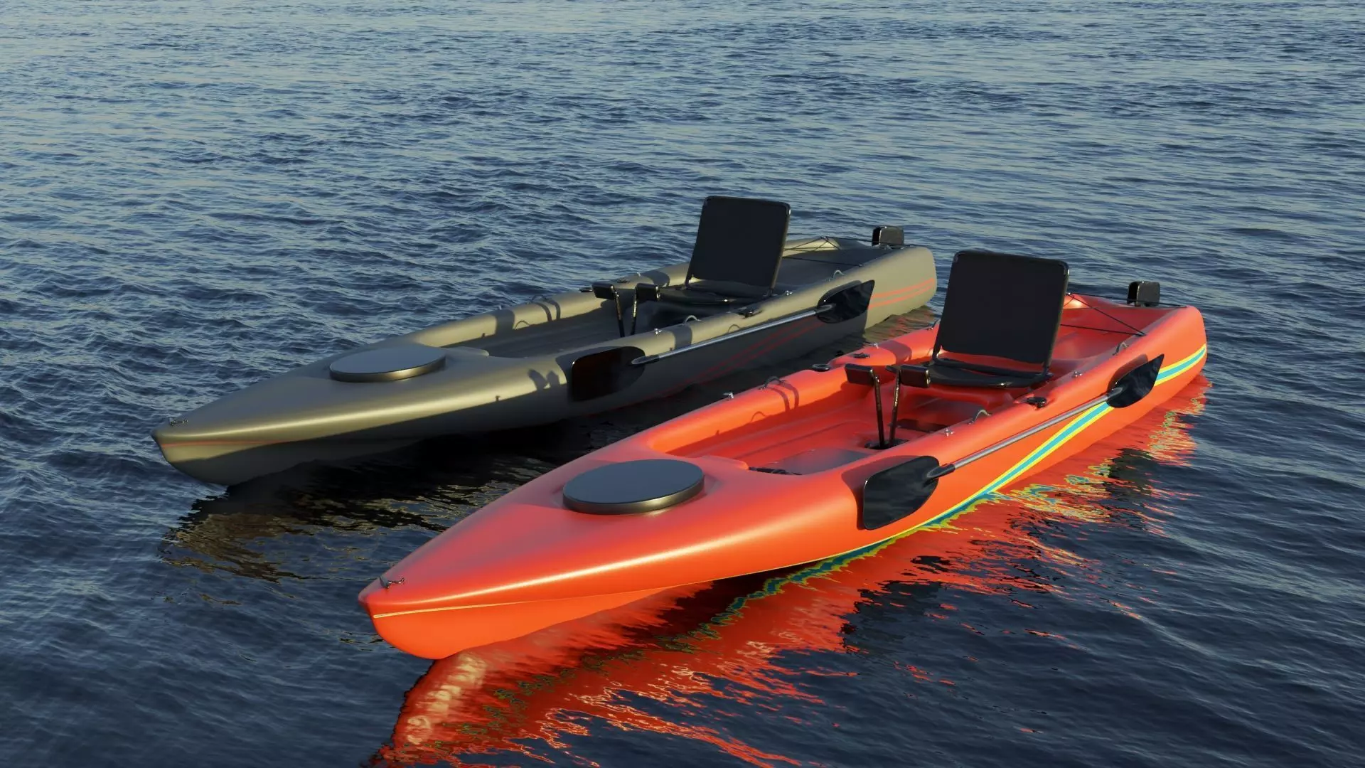 Kayak 3D model two kayaks floating in water 3D Model Collection_0