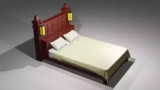 Stylized Wooden Bed low-poly house ready 3D model