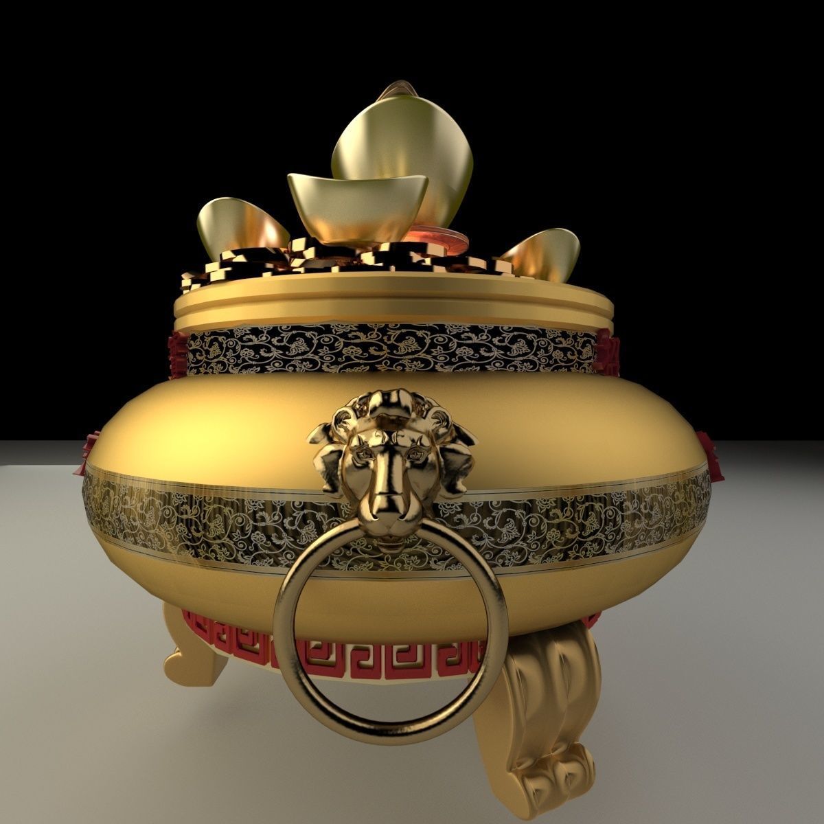 Chinese gold Ingot treasure bowel 3D model_1