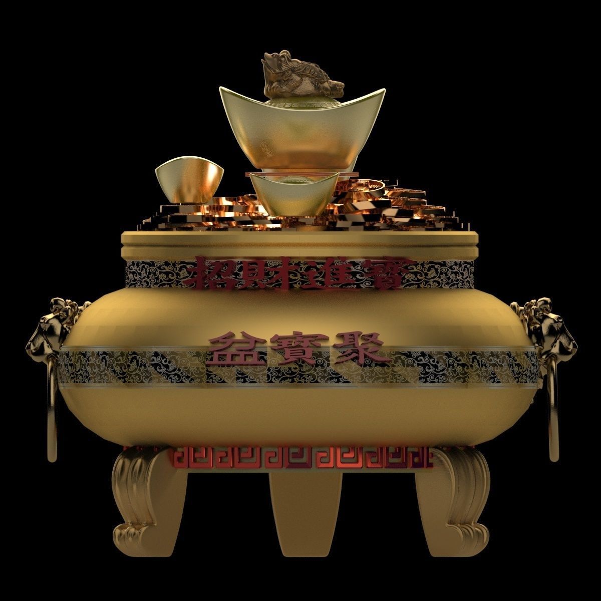 Chinese gold Ingot treasure bowel 3D model_3