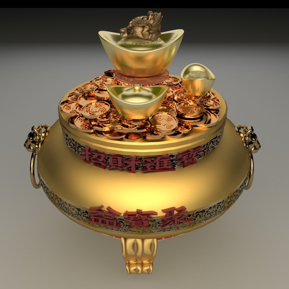Chinese gold Ingot treasure bowel 3D model_2