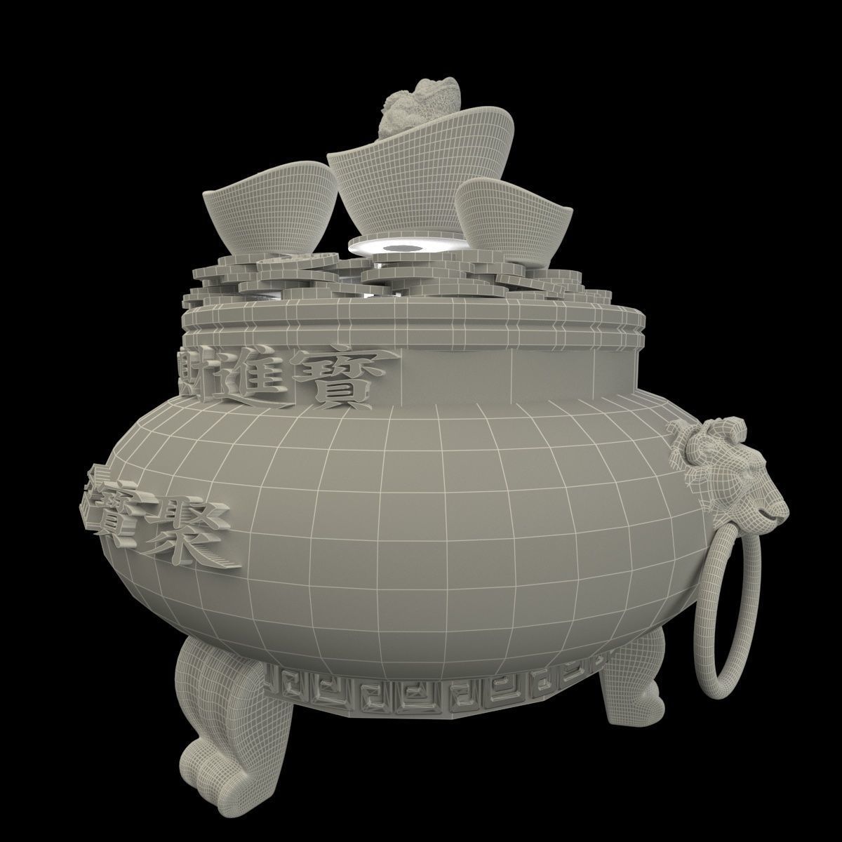 Chinese gold Ingot treasure bowel 3D model_6