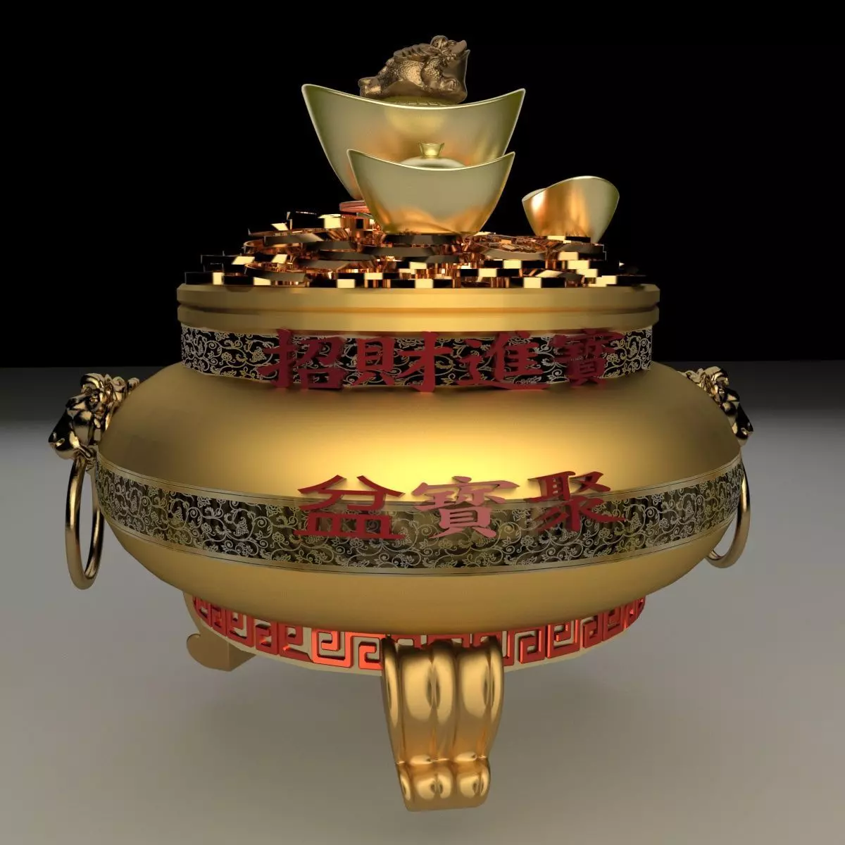 Chinese gold Ingot treasure bowel 3D model_0
