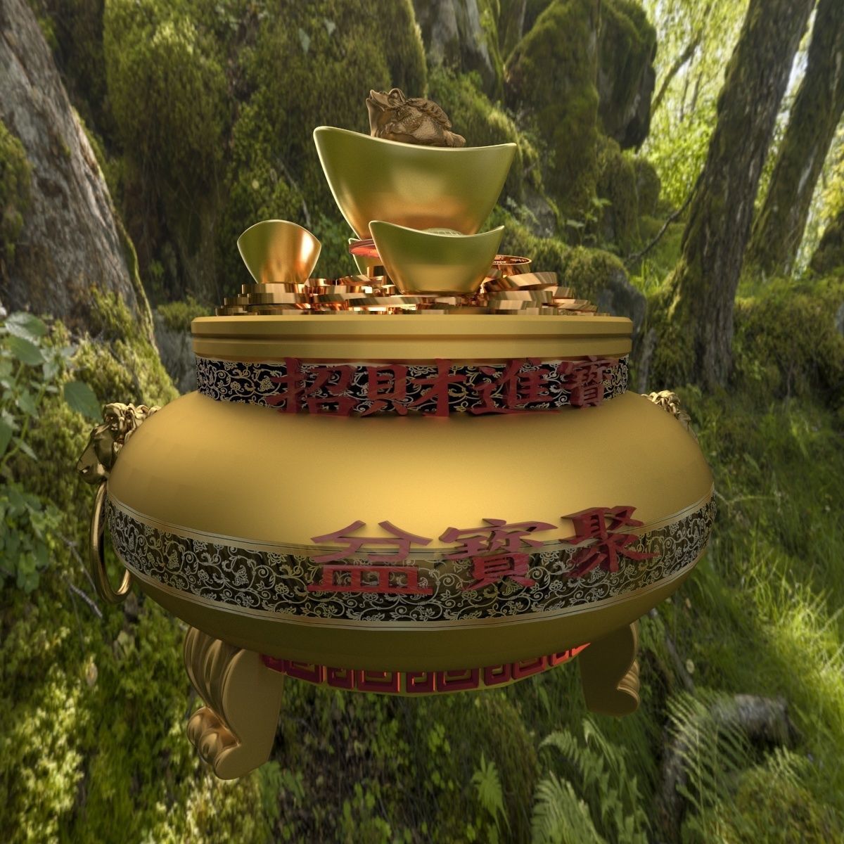 Chinese gold Ingot treasure bowel 3D model_4