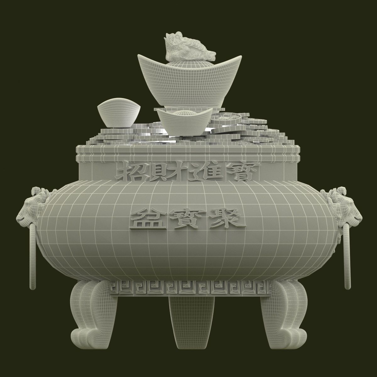 Chinese gold Ingot treasure bowel 3D model_5