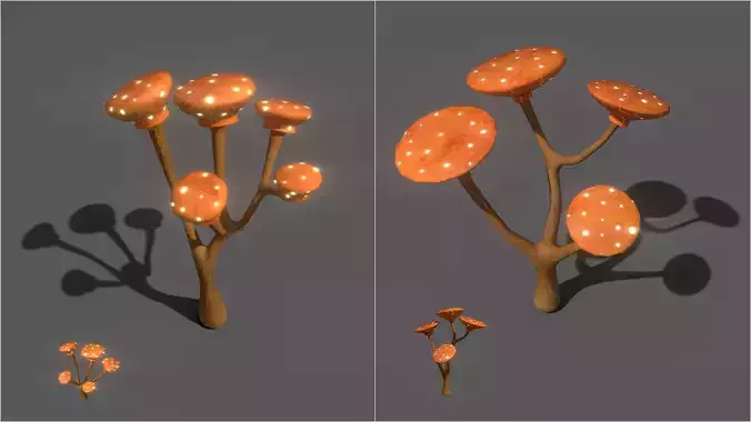 A Couple of Handpainted Stylized Glowing Cave Mushrooms