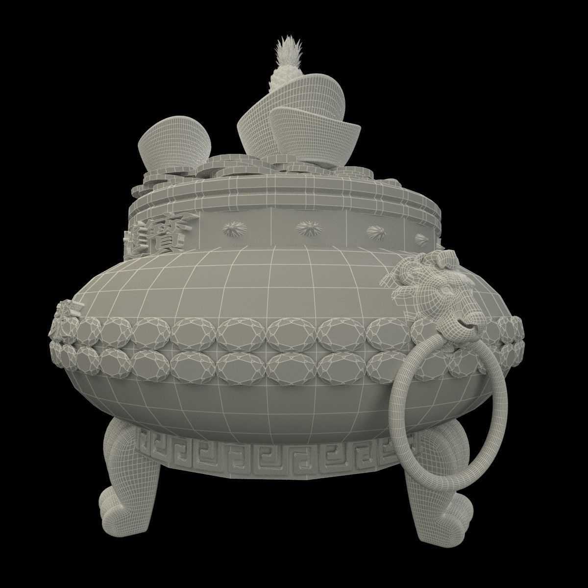 Chinese gold Ingot  pot  3D model_7