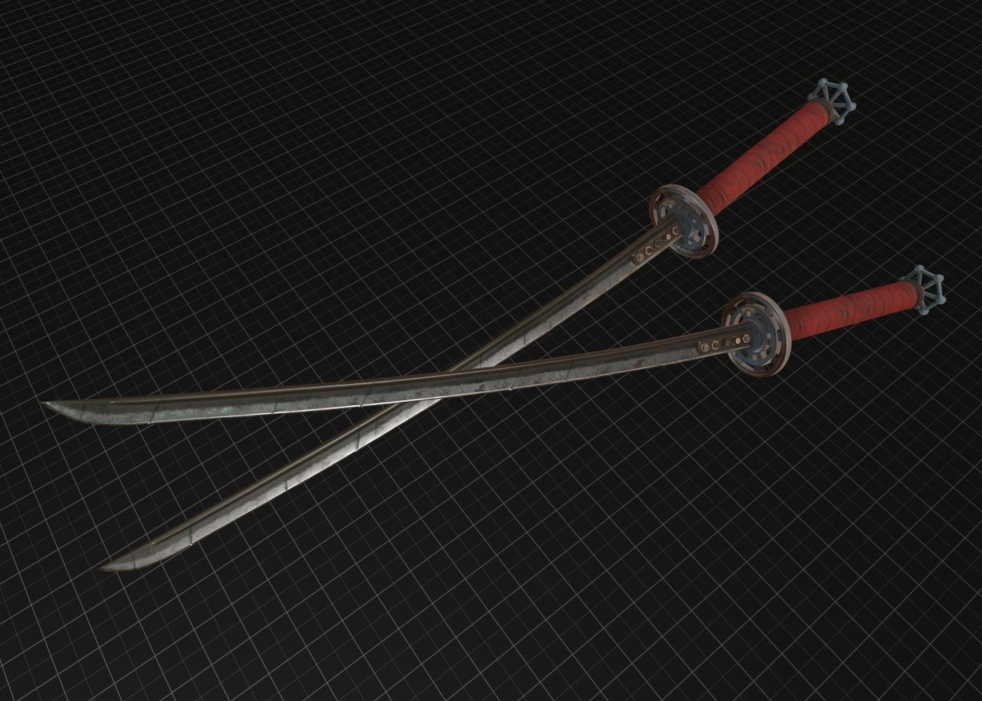 Katana two samurai swords Low-poly 3D model_2