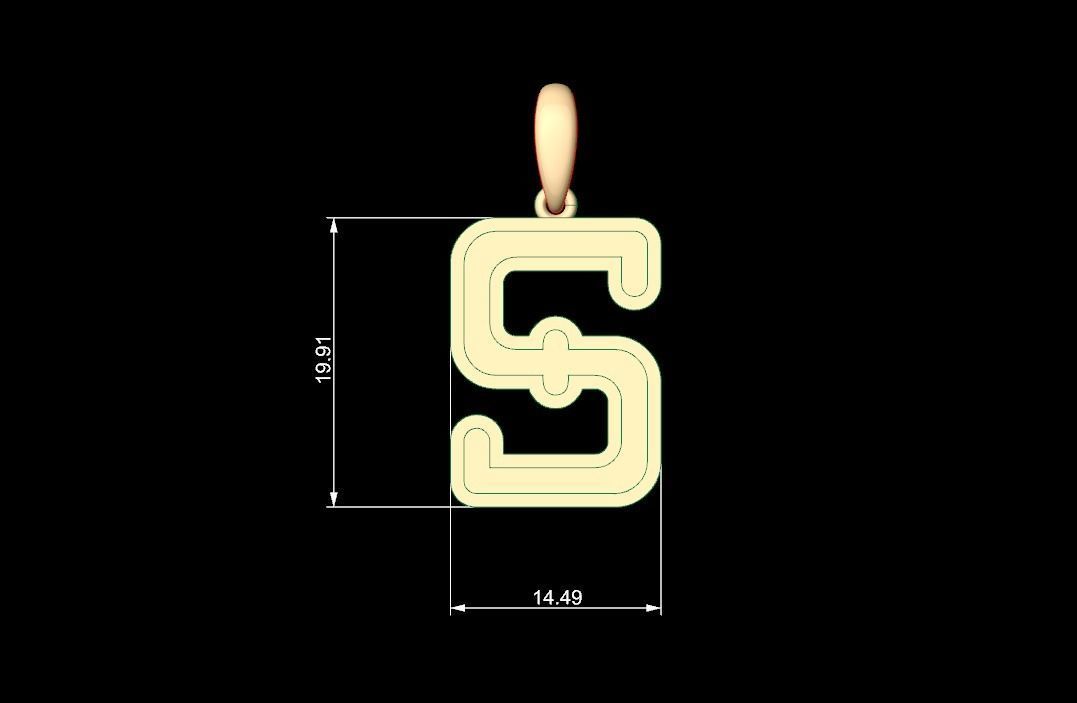 Initial Letters Pendant BatterUp S 3D print model_4