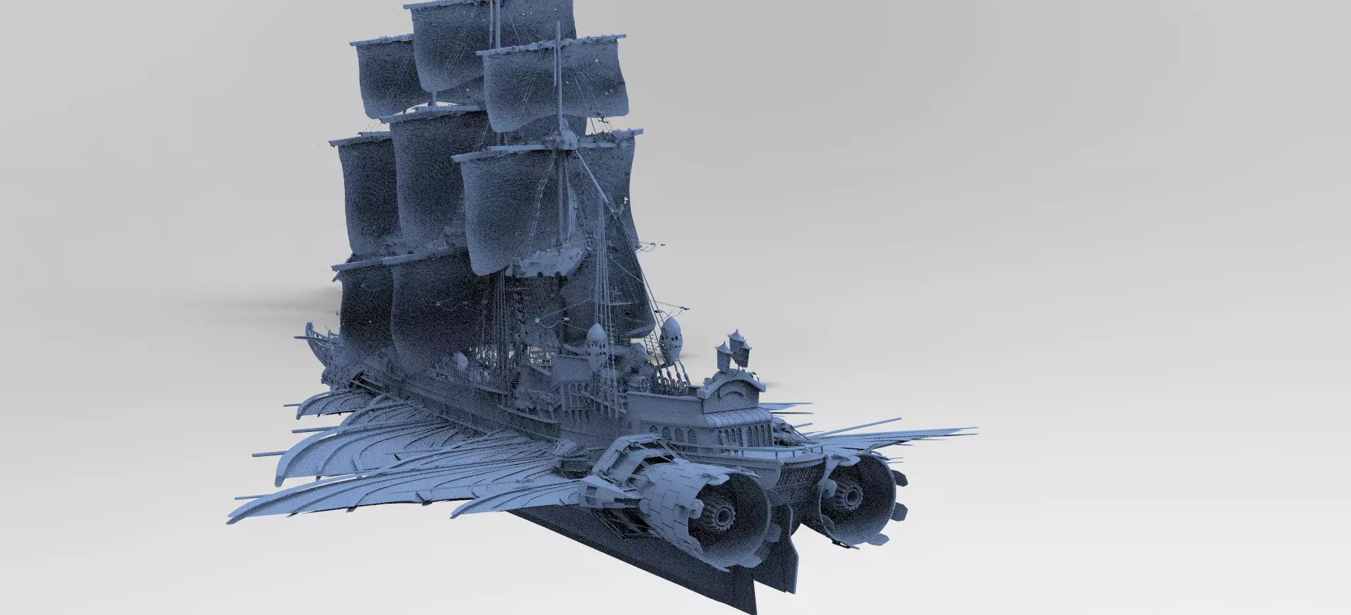 Airship Frigate with Sails 3D model  3D model_0