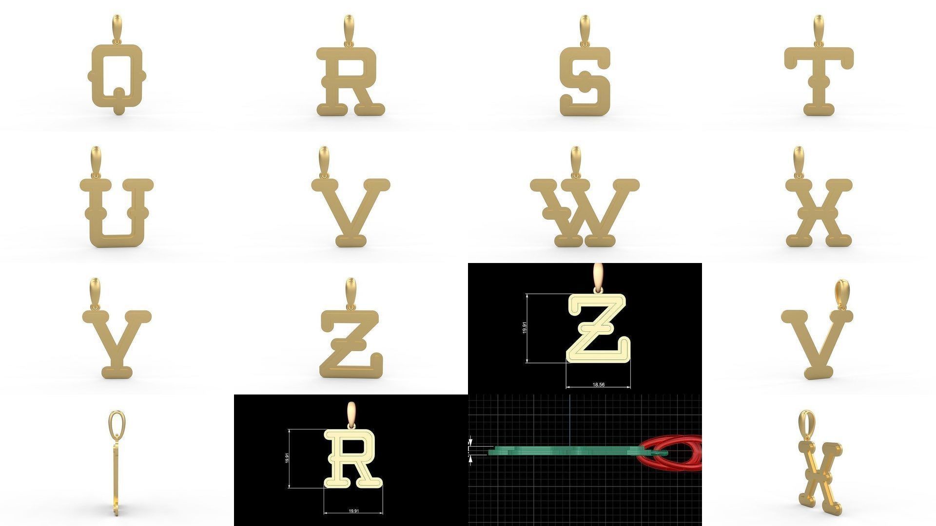 Initial Letters Pendant Alphabets BatterUp 3D Model Collection_1