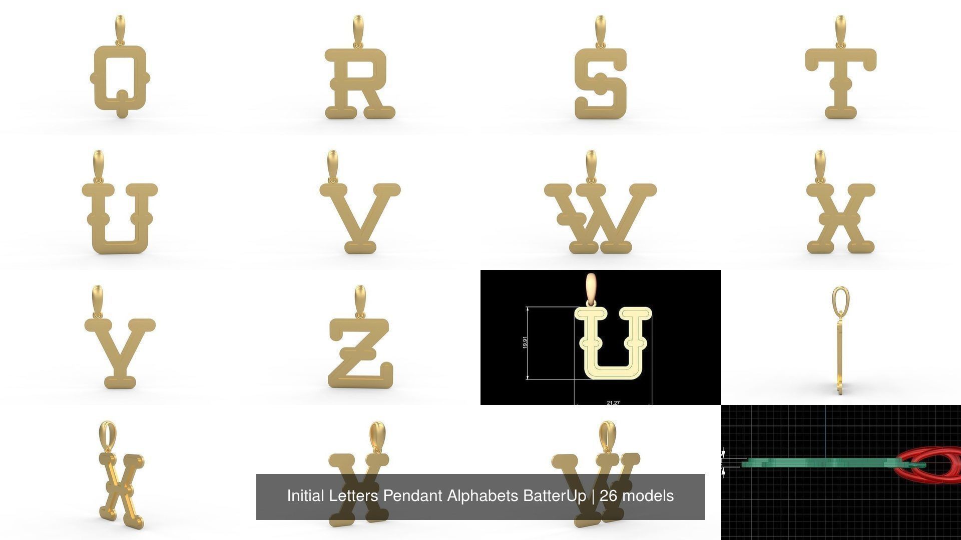 Initial Letters Pendant Alphabets BatterUp 3D Model Collection_2