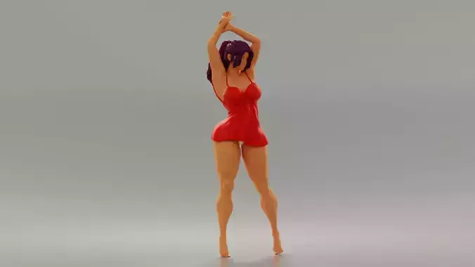 Brunette Woman Posing In Sensual Nightgown 3D print model
