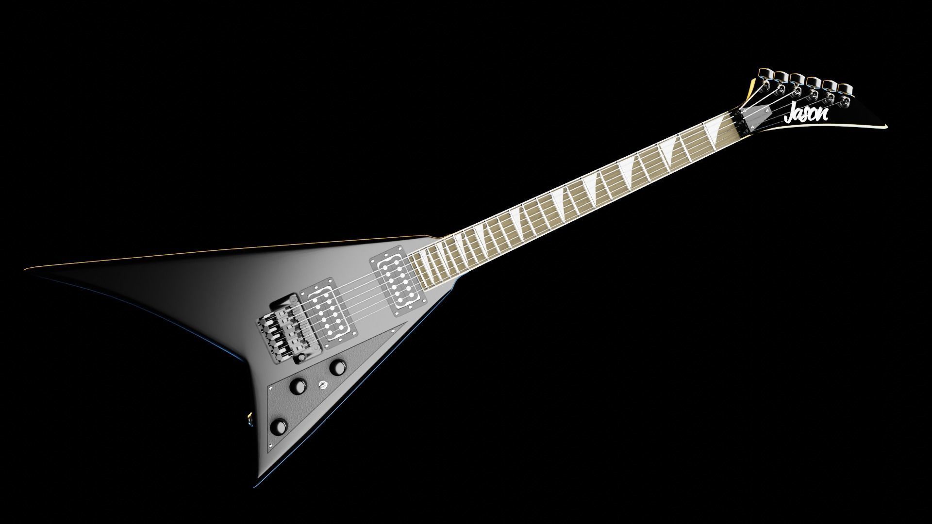 V Style Electric Guitar 3D model_2