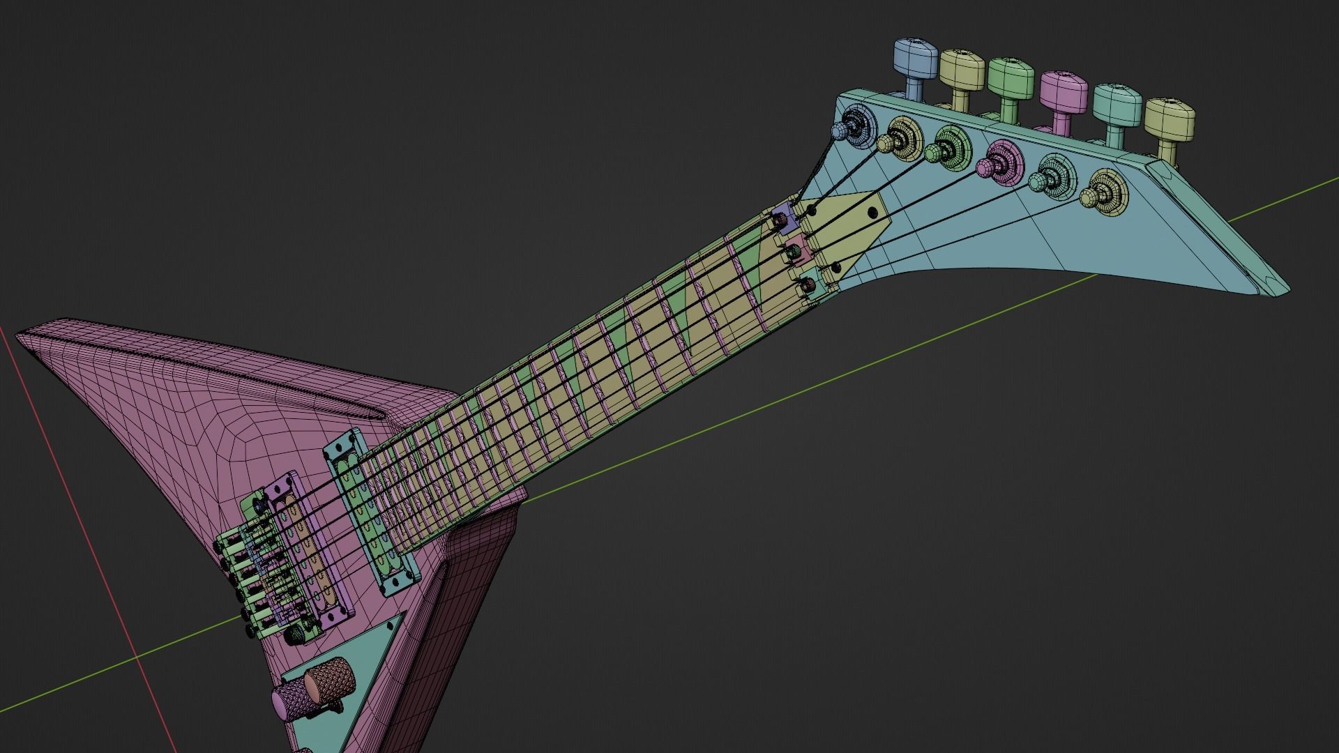 V Style Electric Guitar 3D model_7