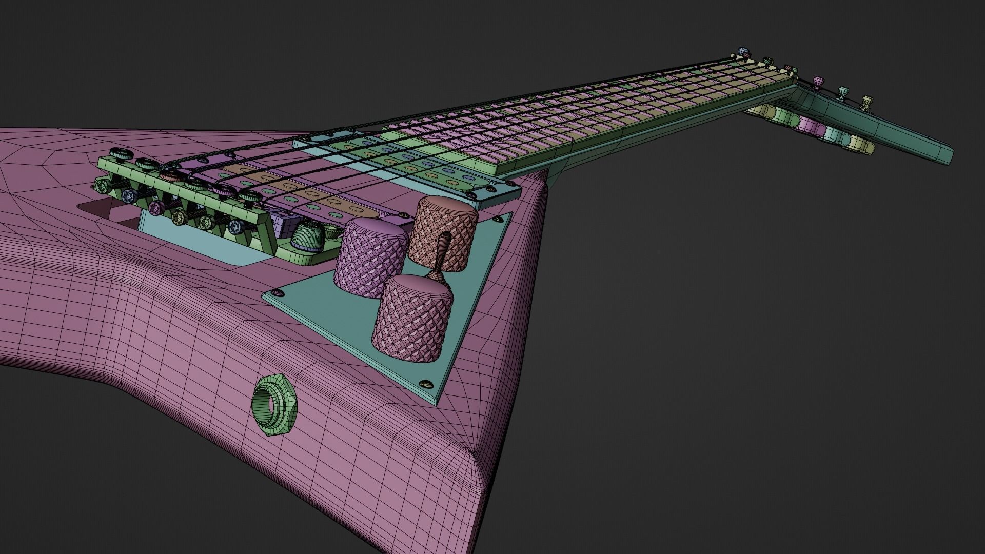 V Style Electric Guitar 3D model_6