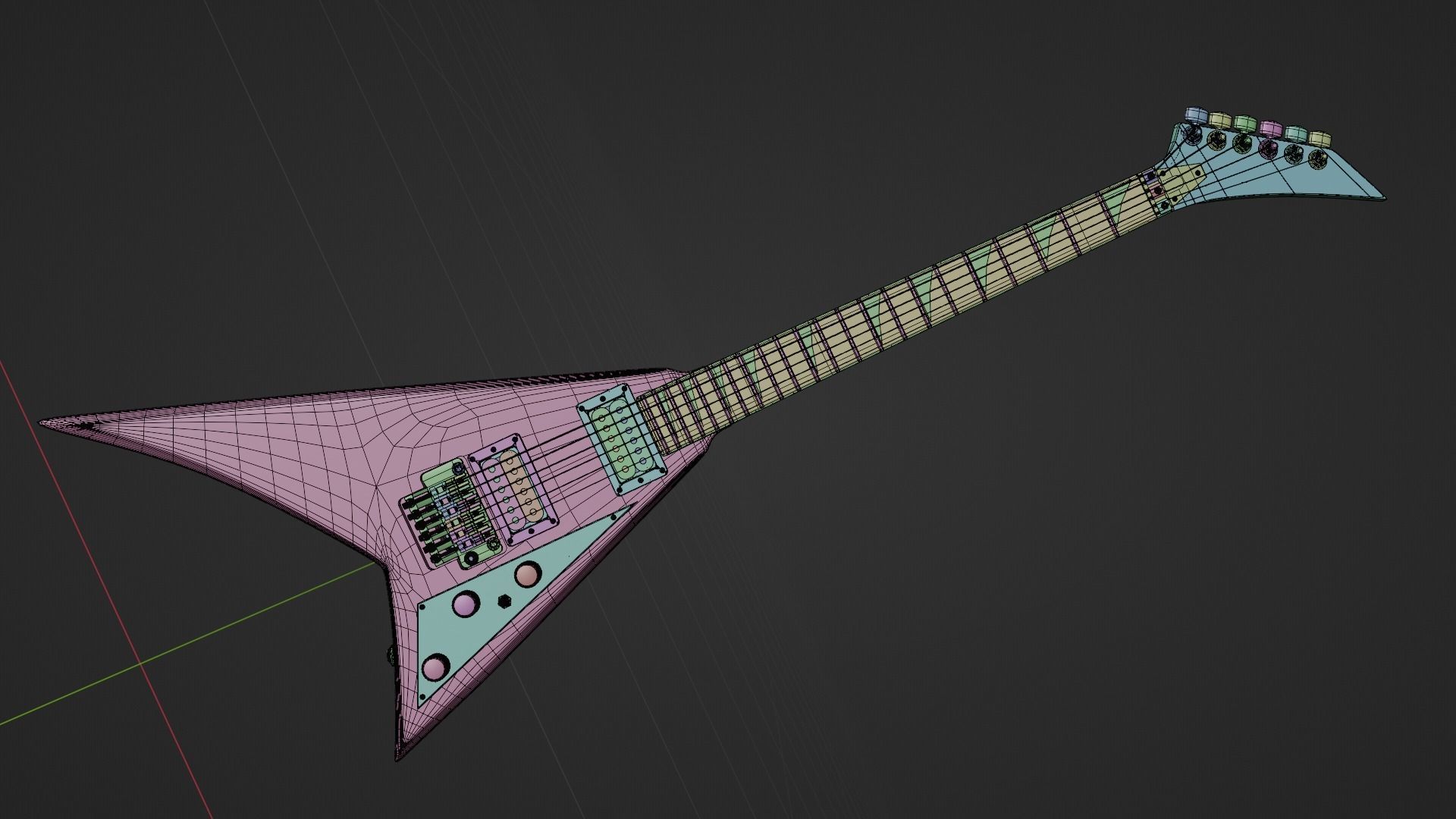 V Style Electric Guitar 3D model_5