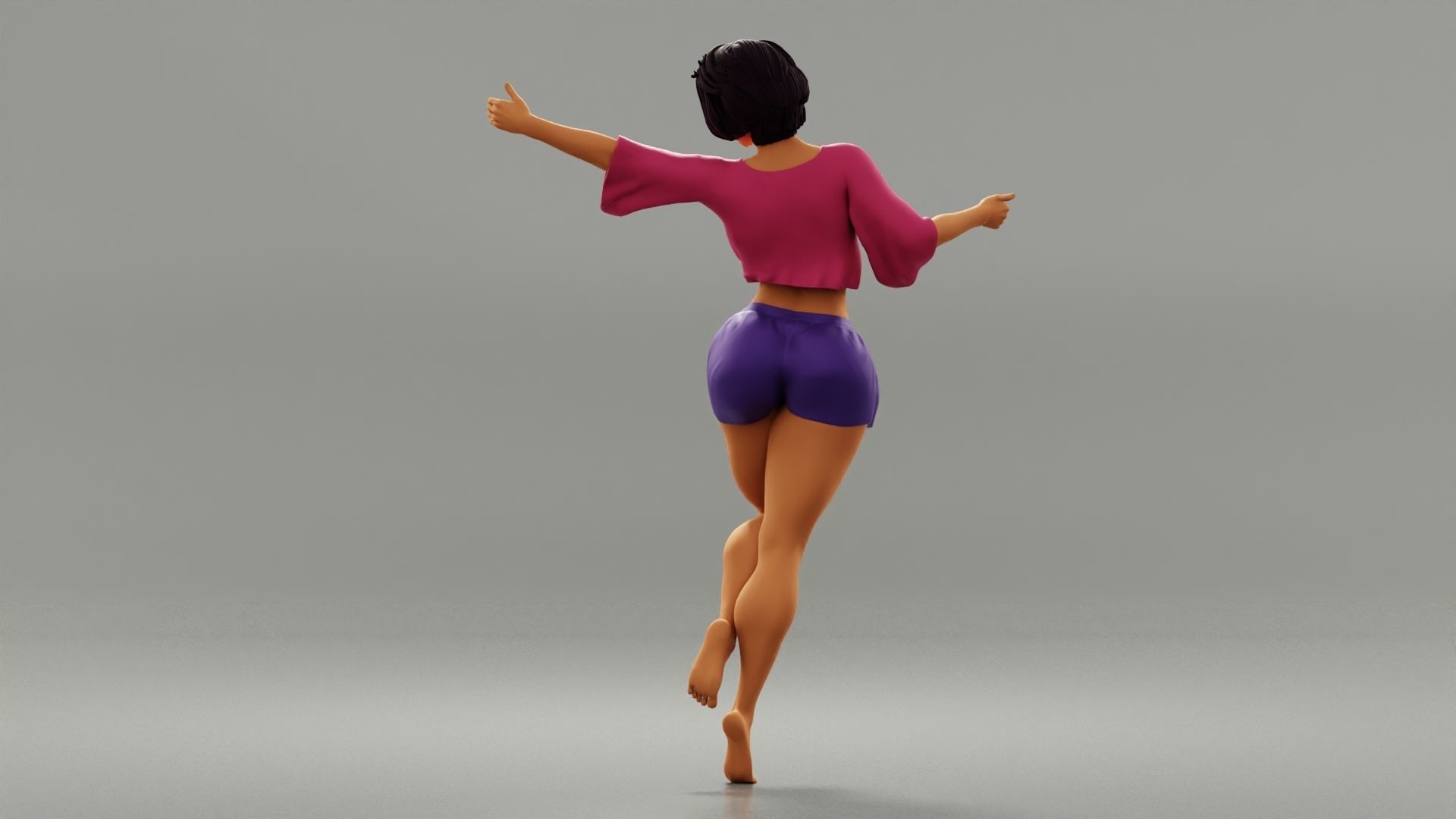 Happy girl spinning around a lamppost 3D print model_3