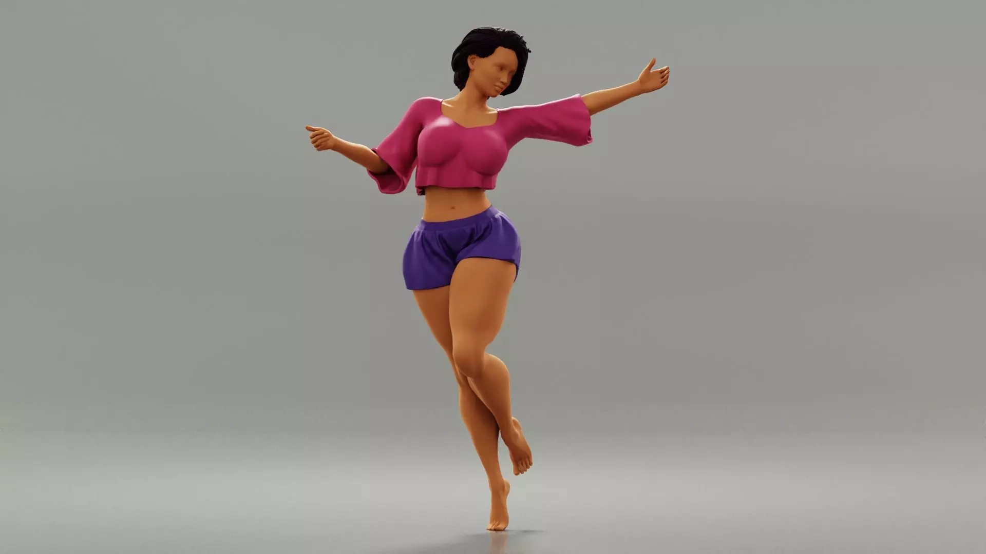 Happy girl spinning around a lamppost 3D print model_0