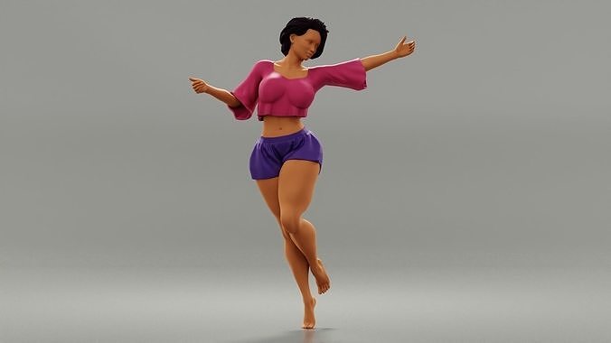 Happy girl spinning around a lamppost 3D print model