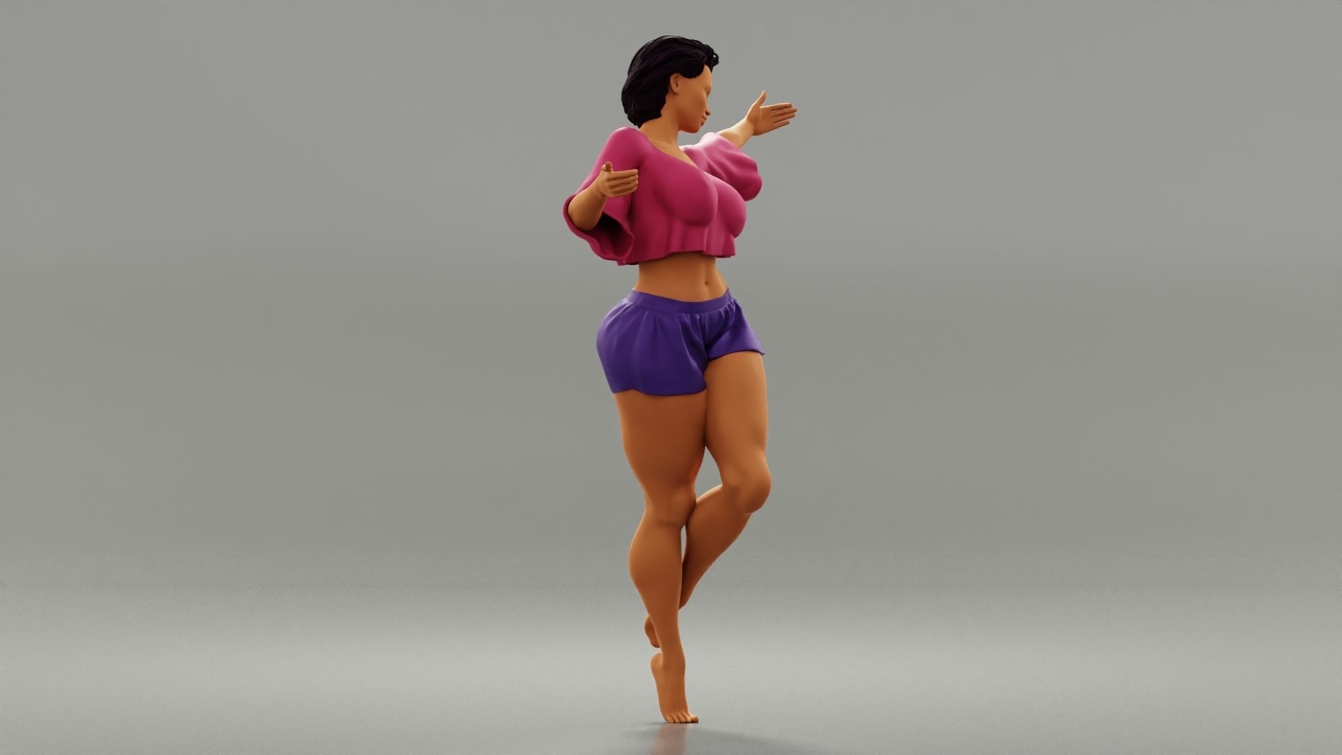 Happy girl spinning around a lamppost 3D print model_1