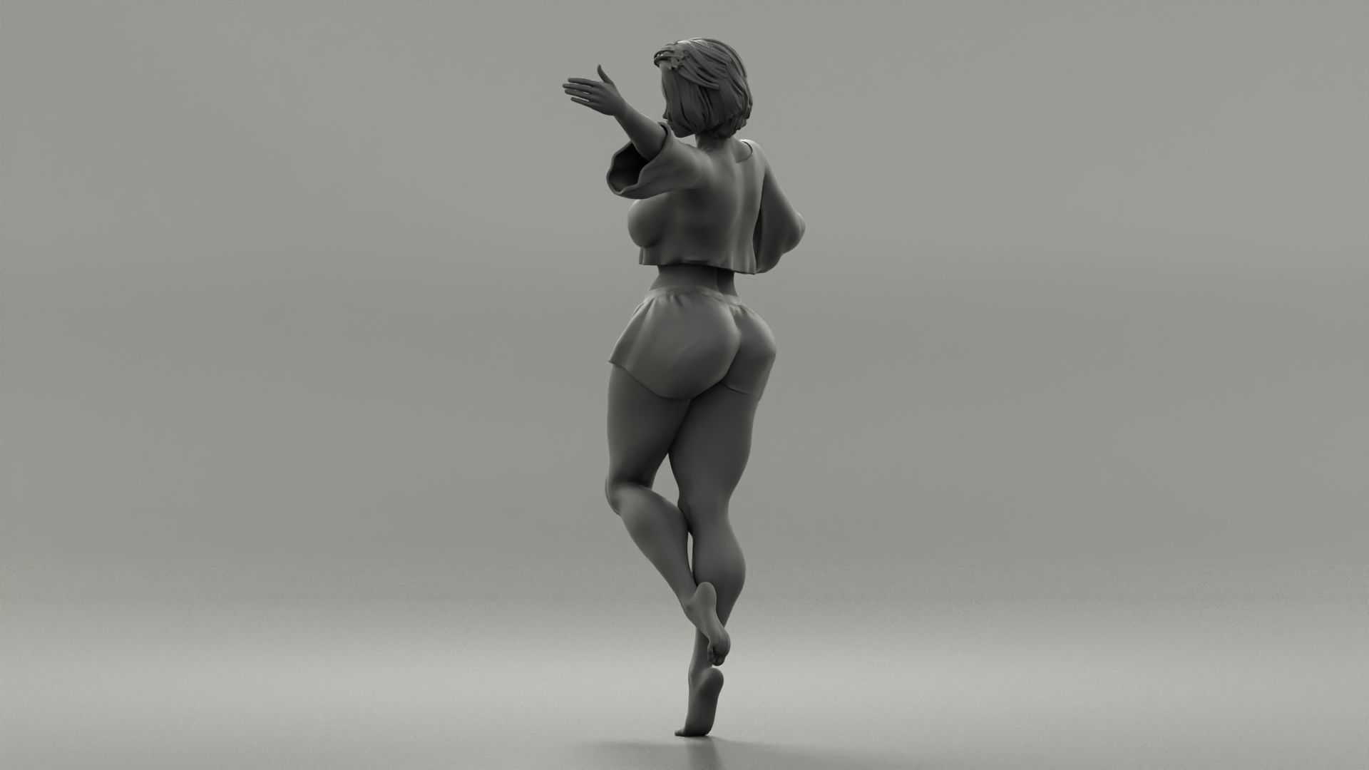 Happy girl spinning around a lamppost 3D print model_10