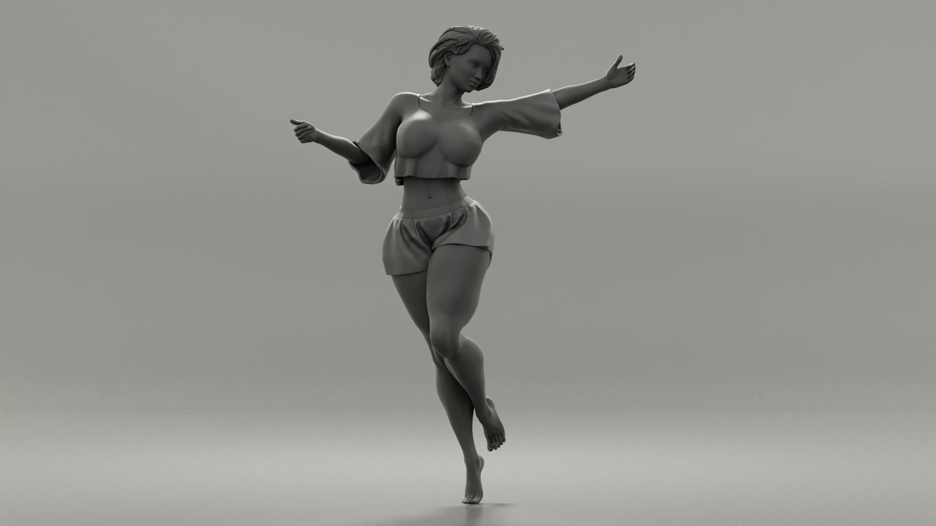 Happy girl spinning around a lamppost 3D print model_6