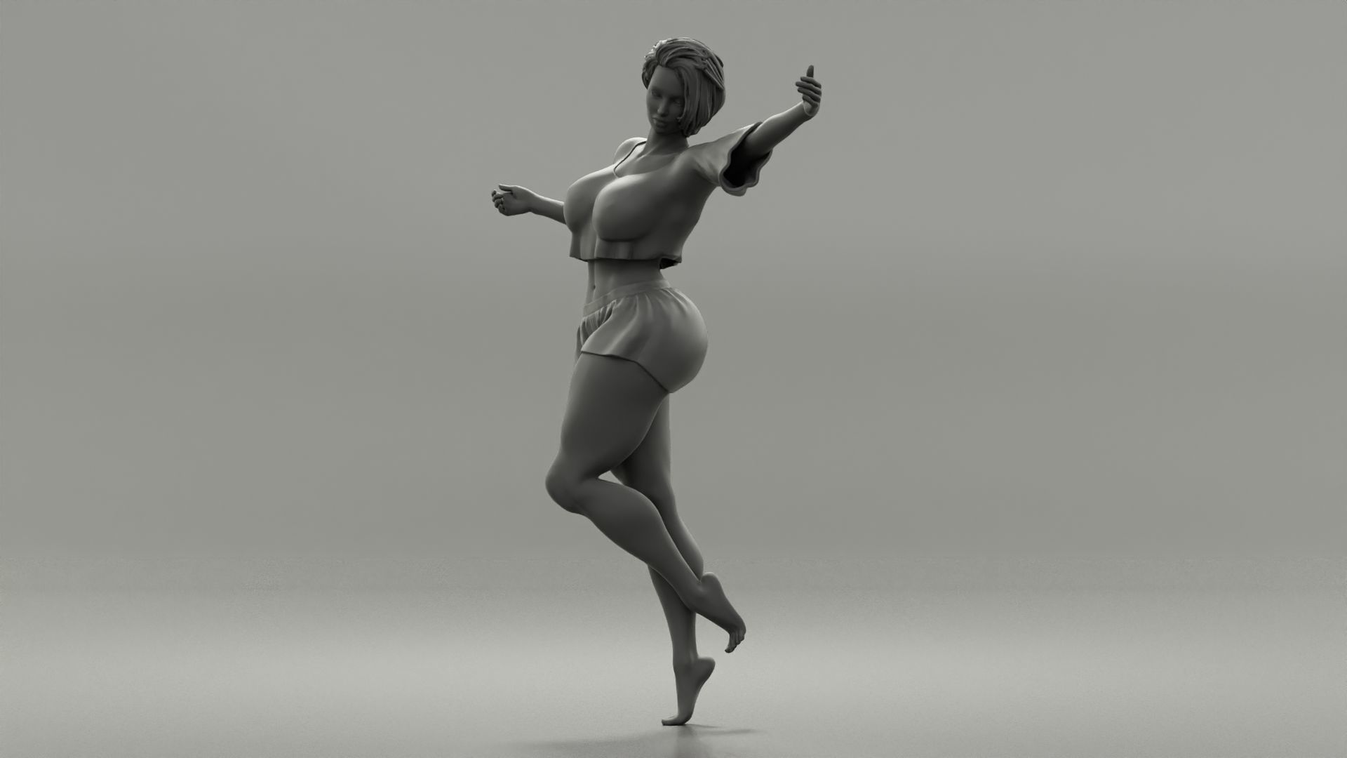 Happy girl spinning around a lamppost 3D print model_11