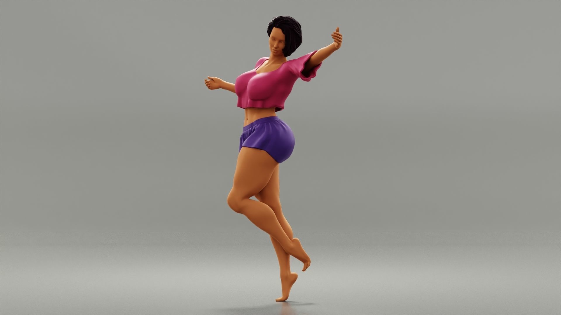 Happy girl spinning around a lamppost 3D print model_5