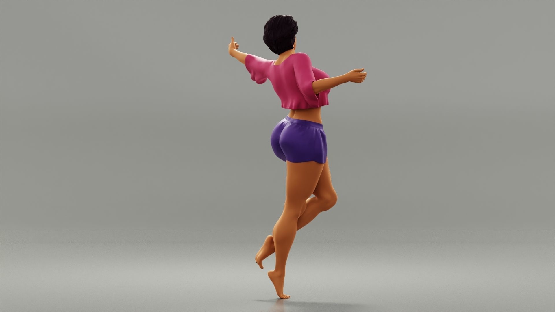 Happy girl spinning around a lamppost 3D print model_2