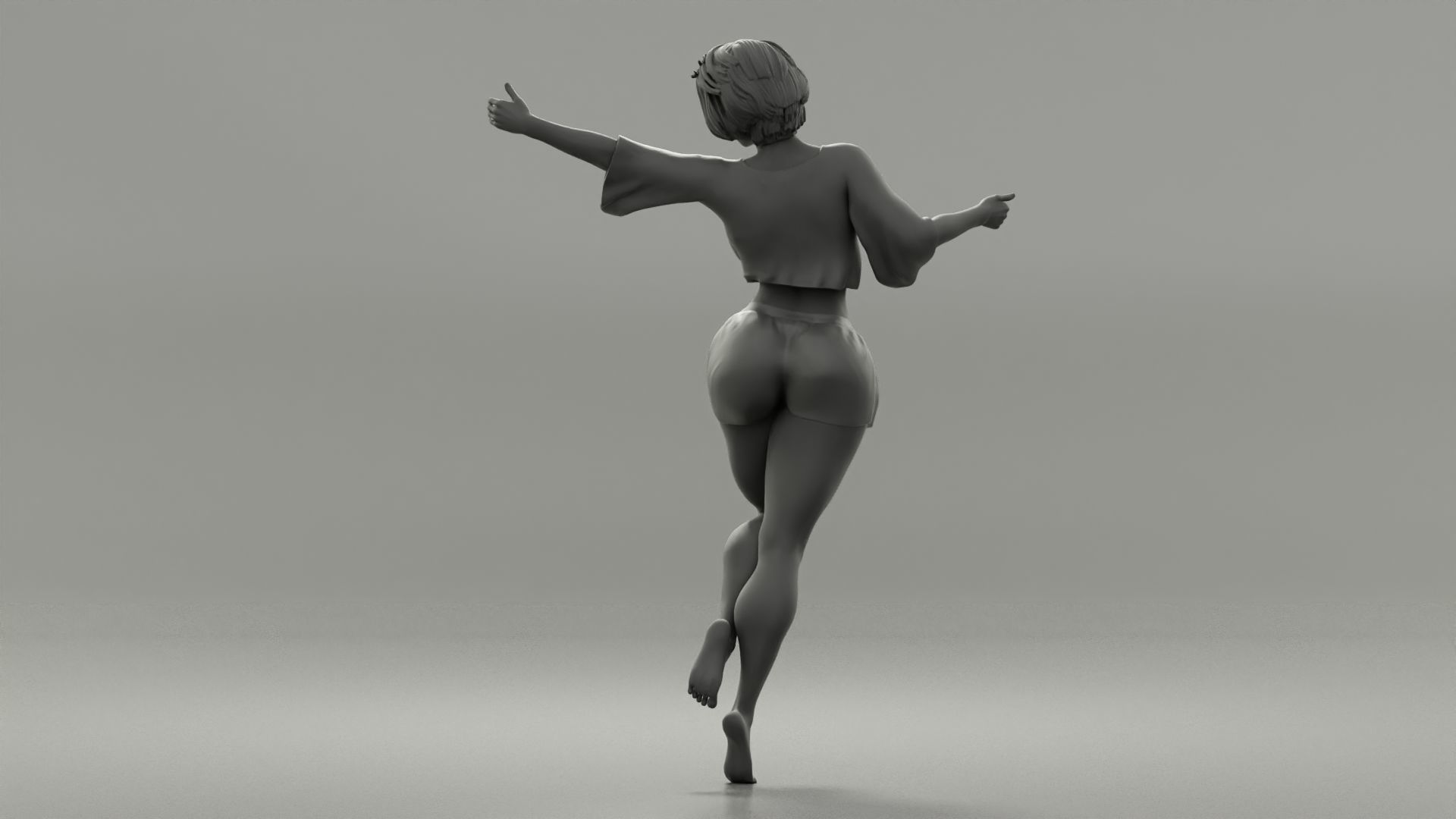 Happy girl spinning around a lamppost 3D print model_9