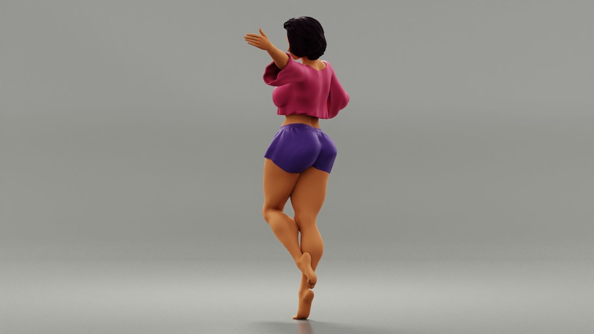 Happy girl spinning around a lamppost 3D print model_4