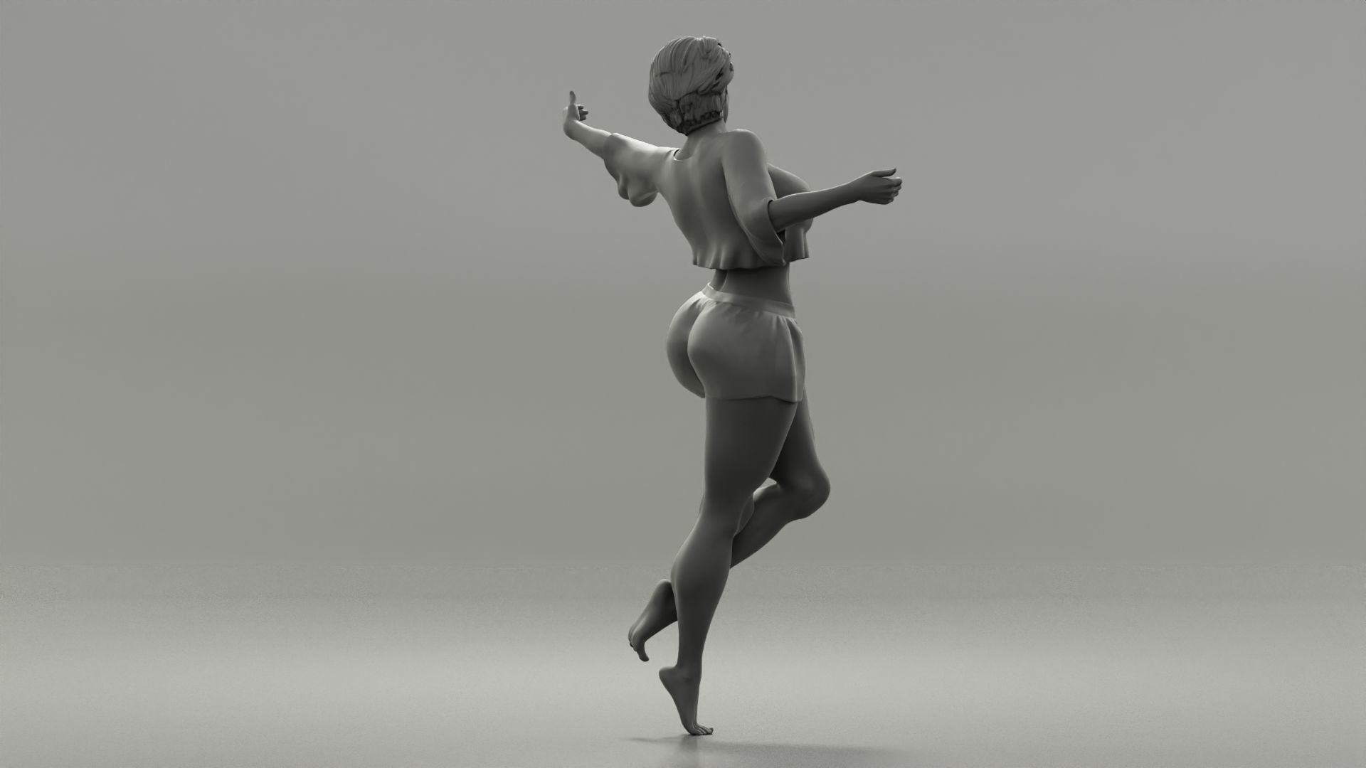 Happy girl spinning around a lamppost 3D print model_8