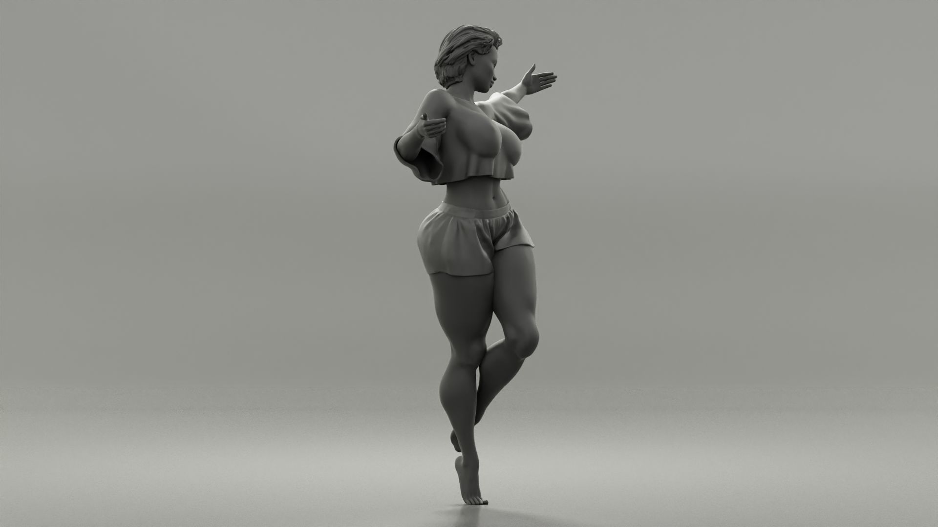 Happy girl spinning around a lamppost 3D print model_7