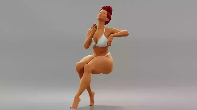 woman holding bottle of perfume and applying on her neck 3D print model