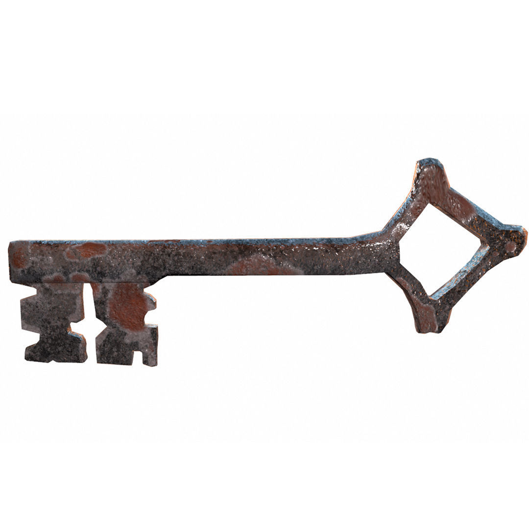 Medieval key Low-poly 3D model_6
