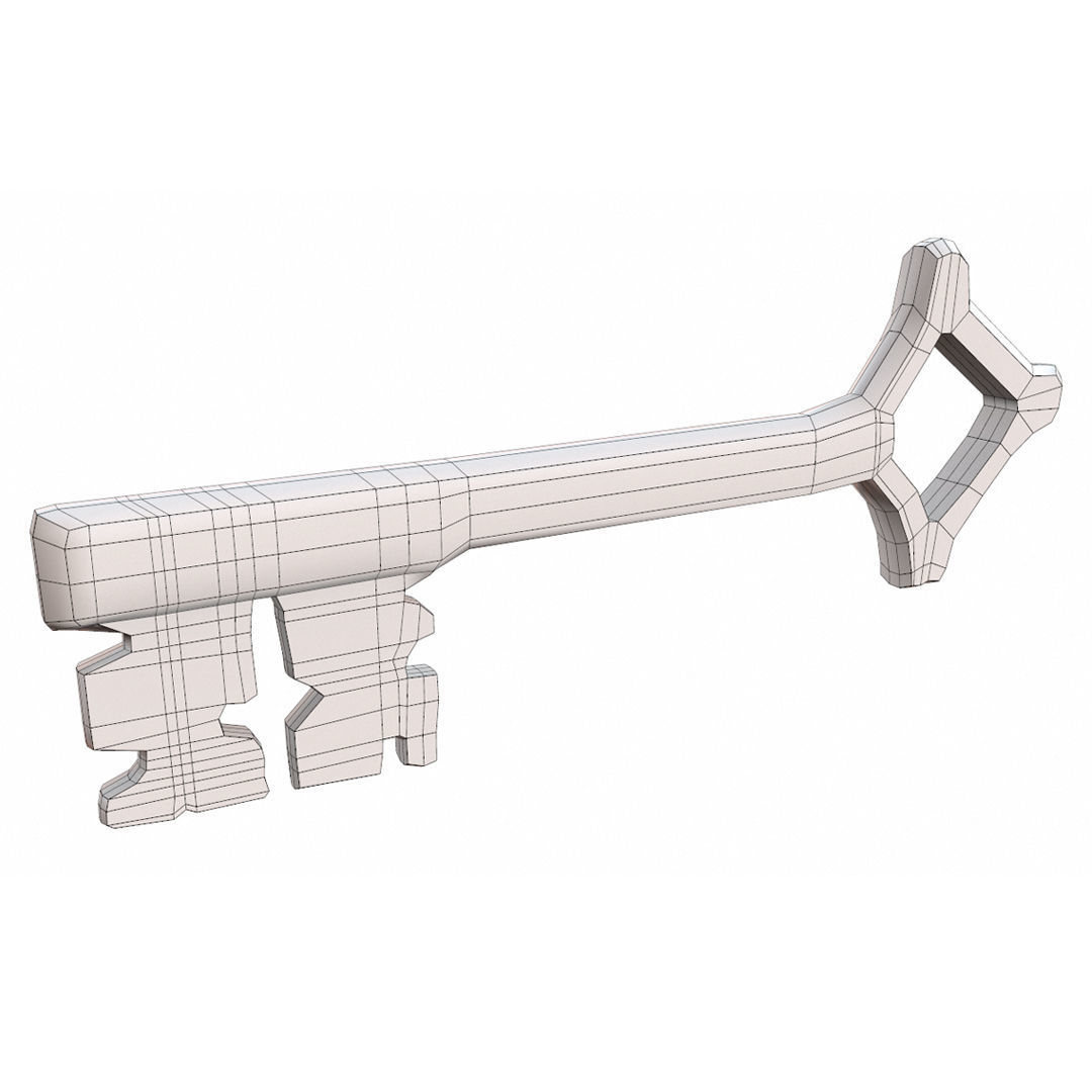 Medieval key Low-poly 3D model_4