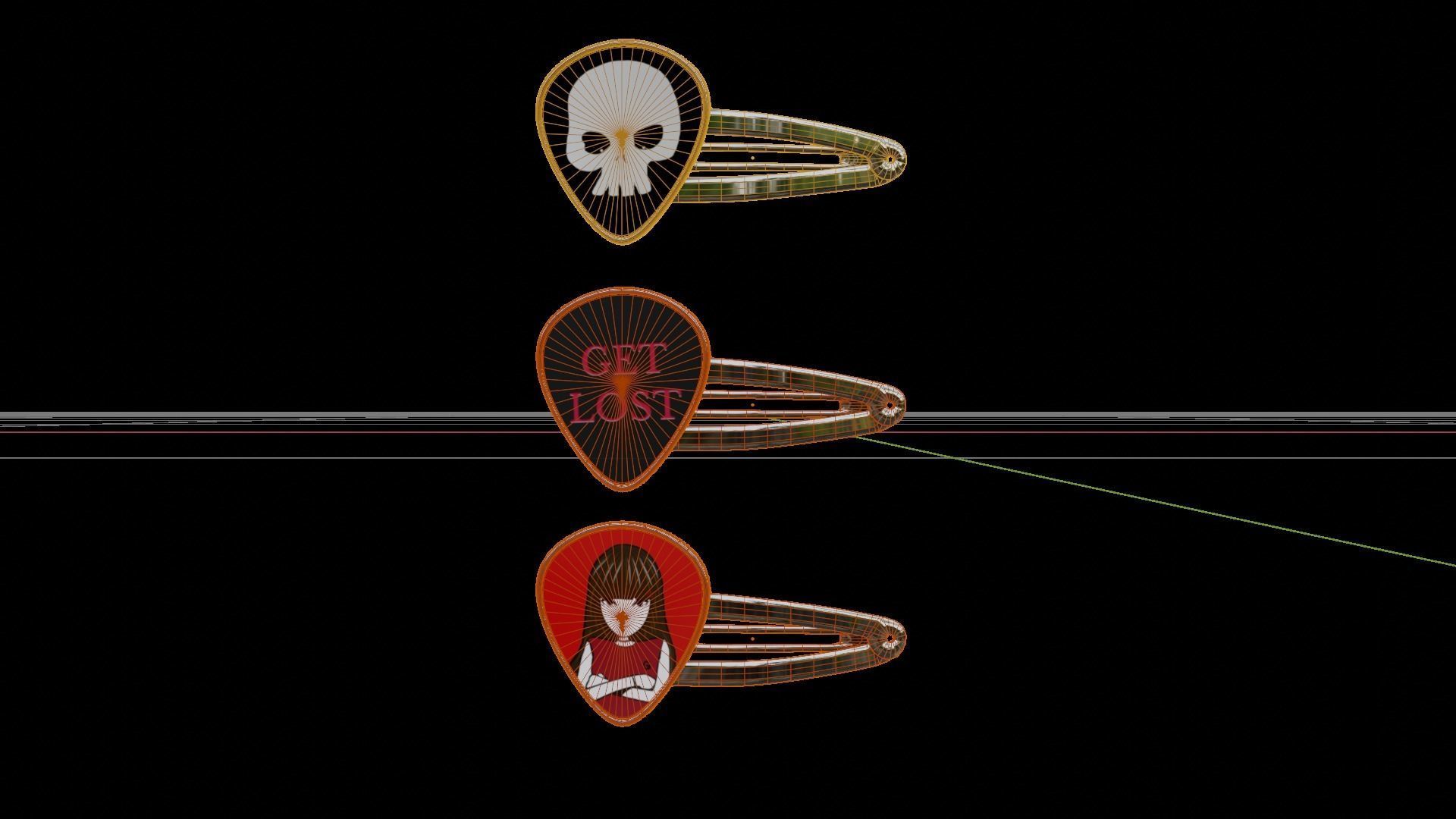 Hair snap clips red color girl 3 style v1 3D model_8