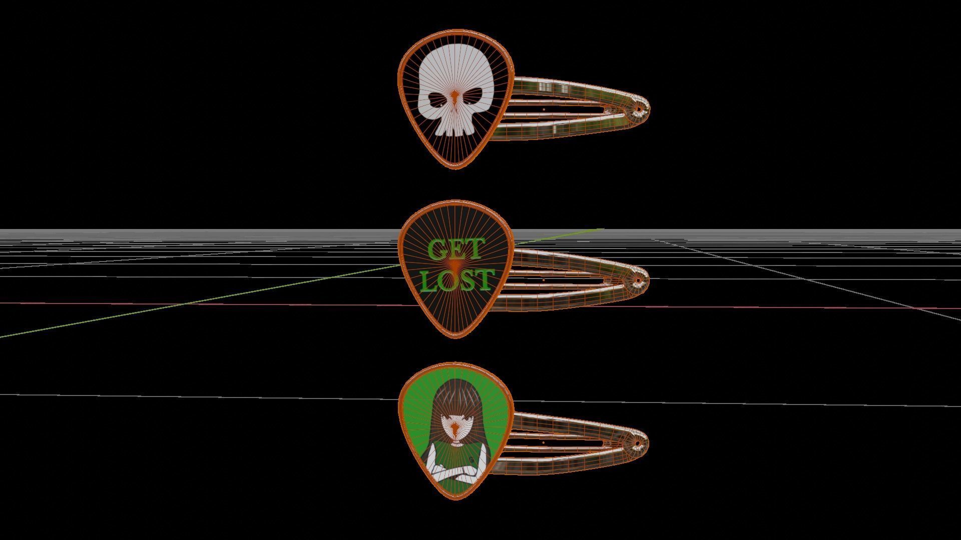 Hair snap clips green color girl 3 style v3 3D model_7