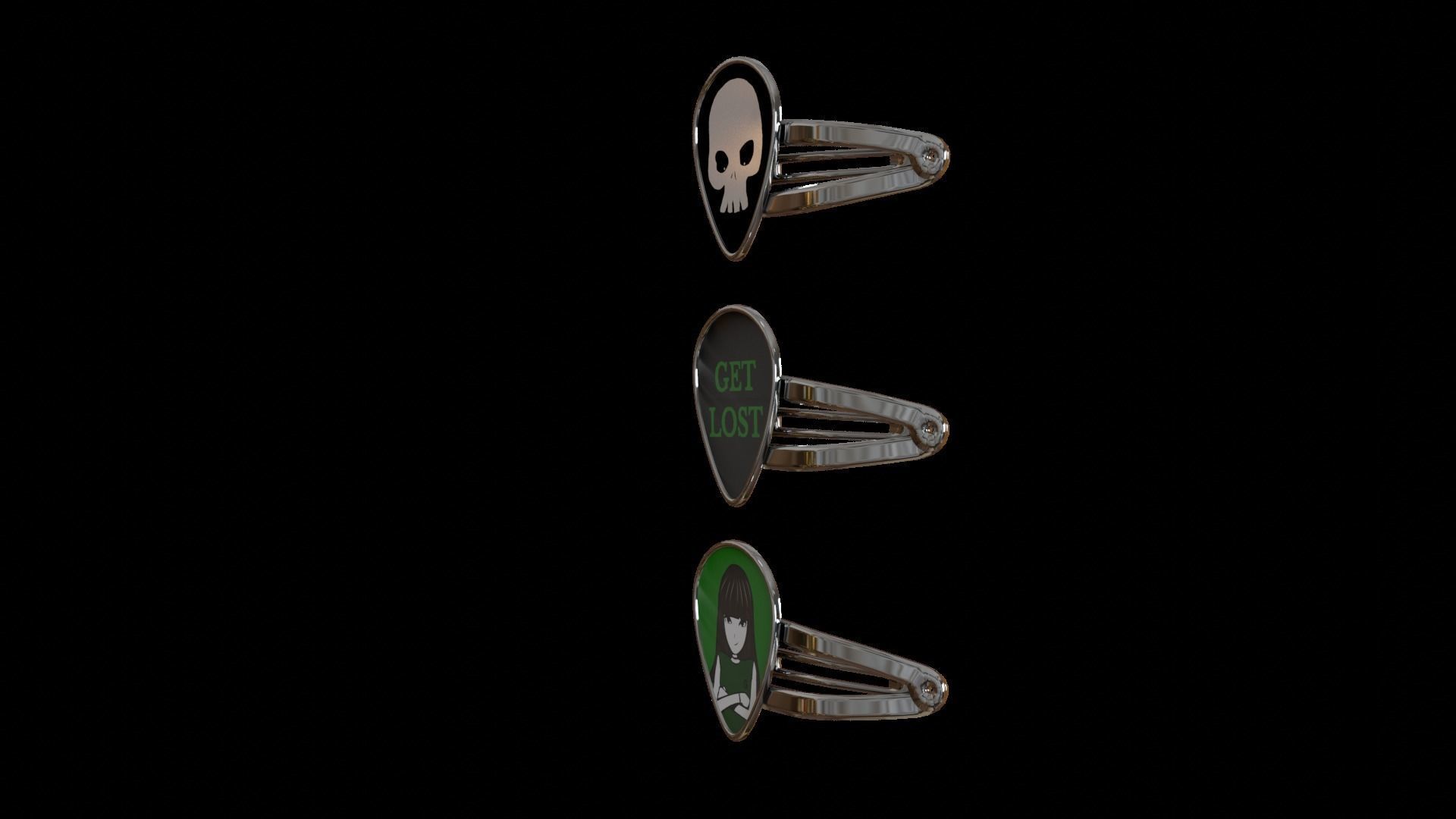 Hair snap clips green color girl 3 style v3 3D model_2