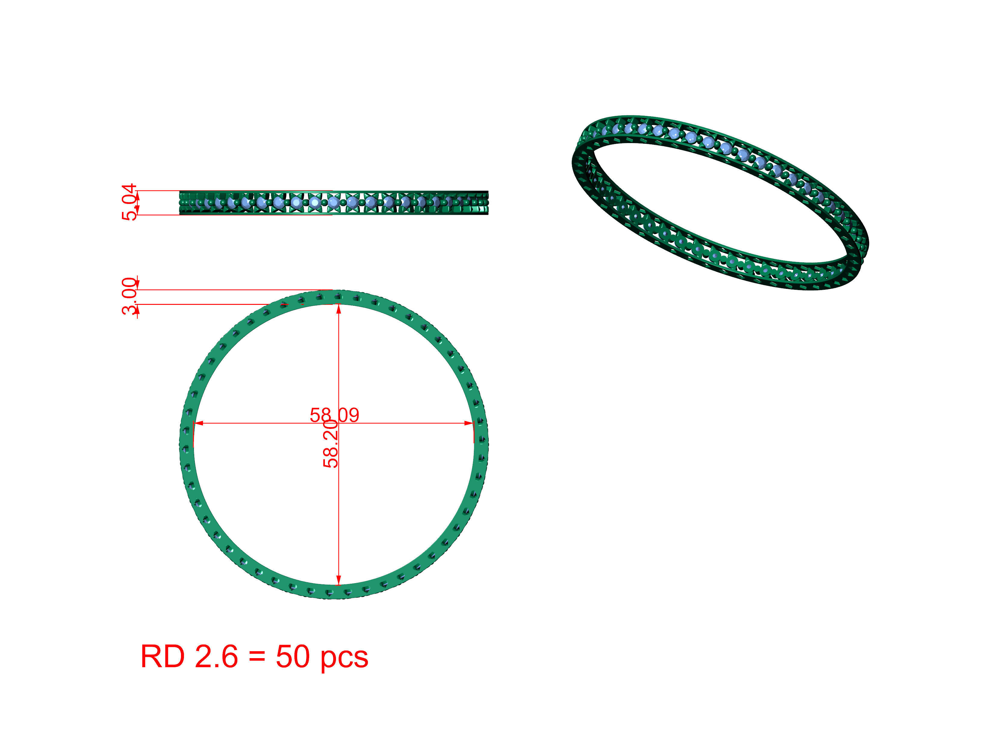 Diamond Bangle 3dm stl obj detail 3D print model B0001 3D print model_6